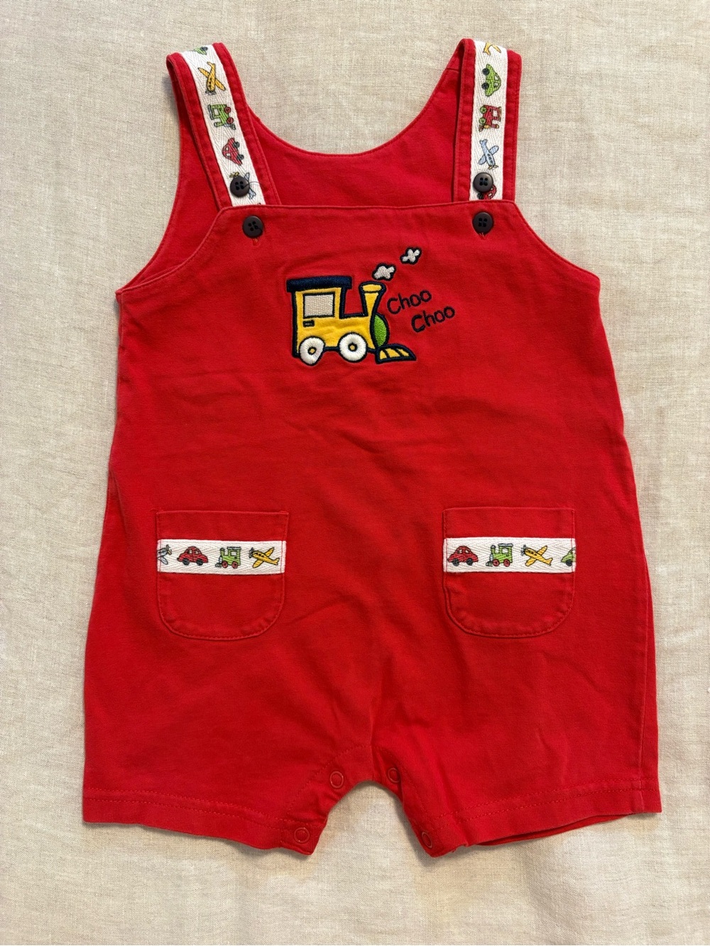 Vintage 1999 First Impressions Red Train Shortall Romper 6-9M